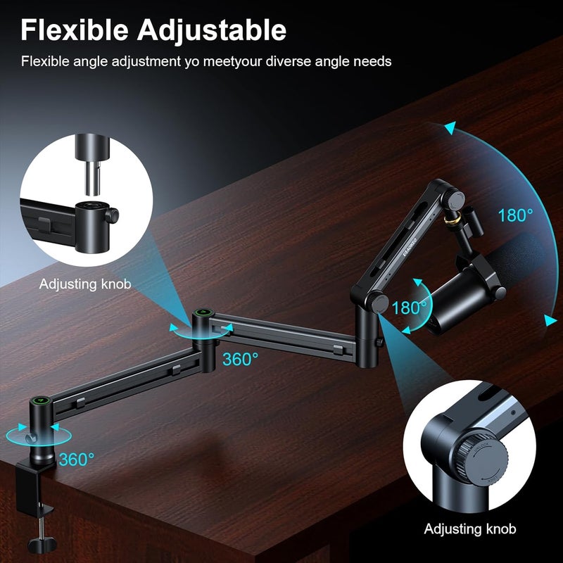 Aokeo Microphone Arm, AK-58i Desk Low Profile Mic Boom Arm Stand,Suitable For Blue Yeti,Snowball iCE,HyperX QuadCast,SoloCast,Elgato Wave,Etc - Image 4